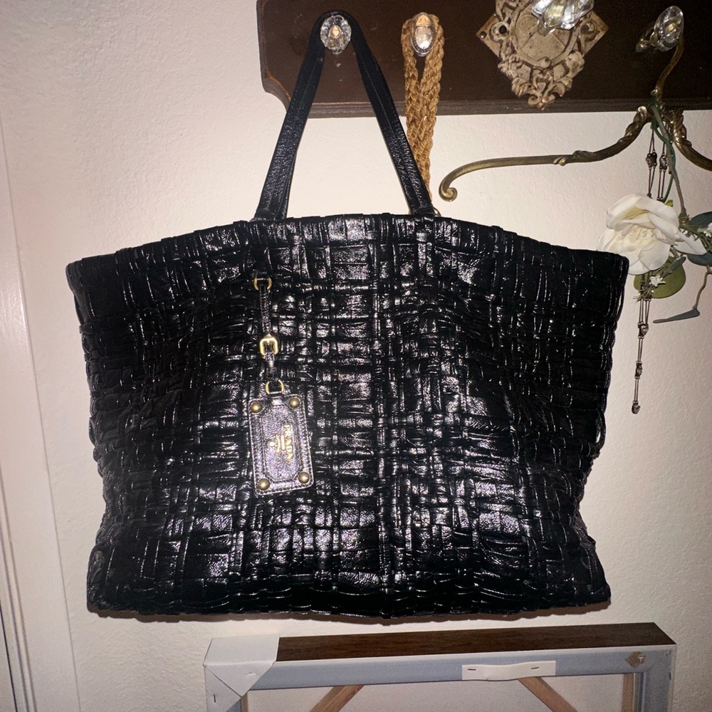 Prada Patent Woven Tote Bag